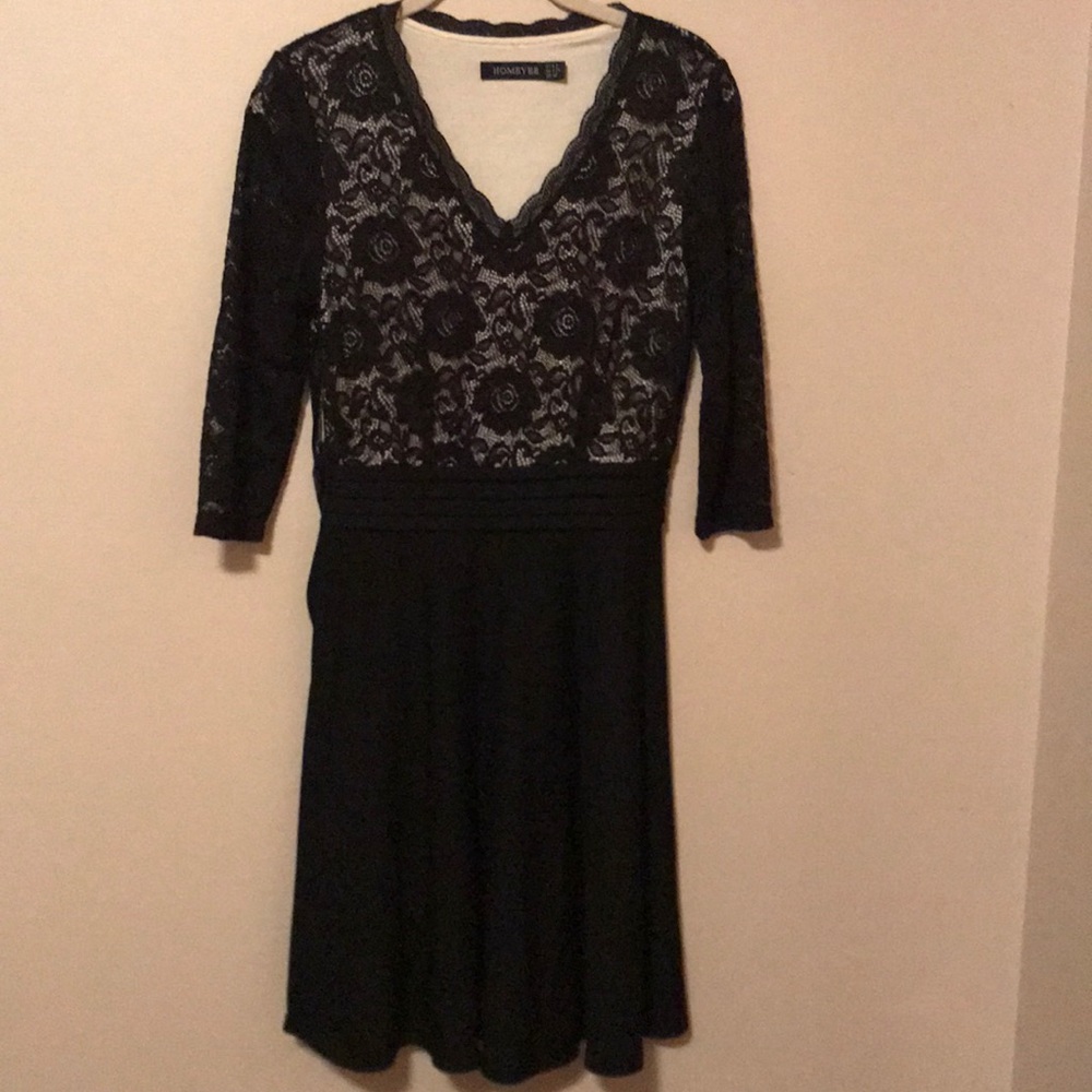 HOMEYEE black cocktail dress with lace overlay